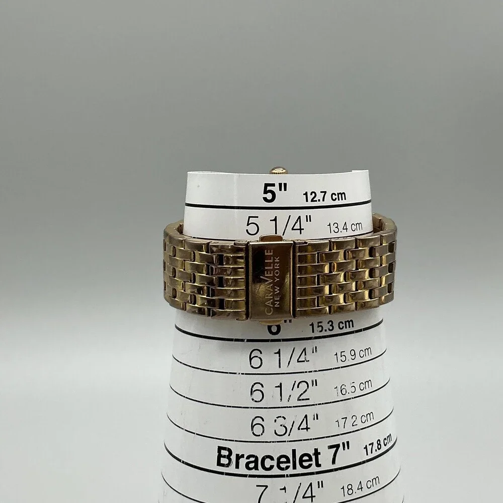 Caravelle New York Womens Watch 38mm MOP Gold Tone Day Date New Battery 5.75